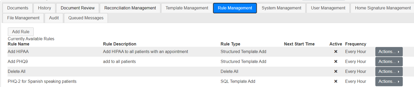 Screenshot of Rule Management Tab